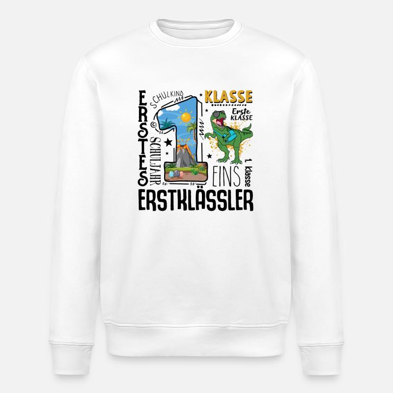 1st class Dino T-Rex - Stanley/Stella ROLLER Unisex Organic Sweatshirt - white