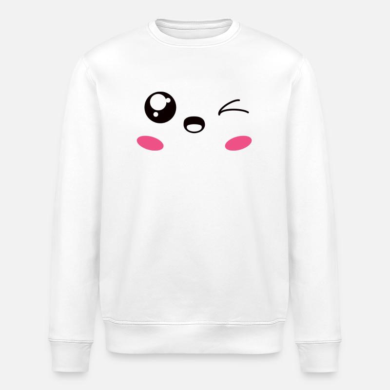 Süßes Smile Gesicht Happy Face - Stanley/Stella Unisex Bio-Sweatshirt ROLLER - Weiß