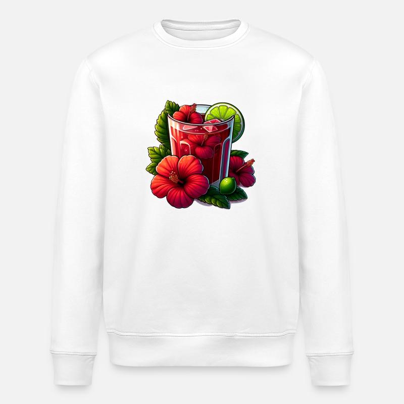 Hibiskustee mit roten Blüten - Stanley/Stella Unisex Bio-Sweatshirt ROLLER - Weiß