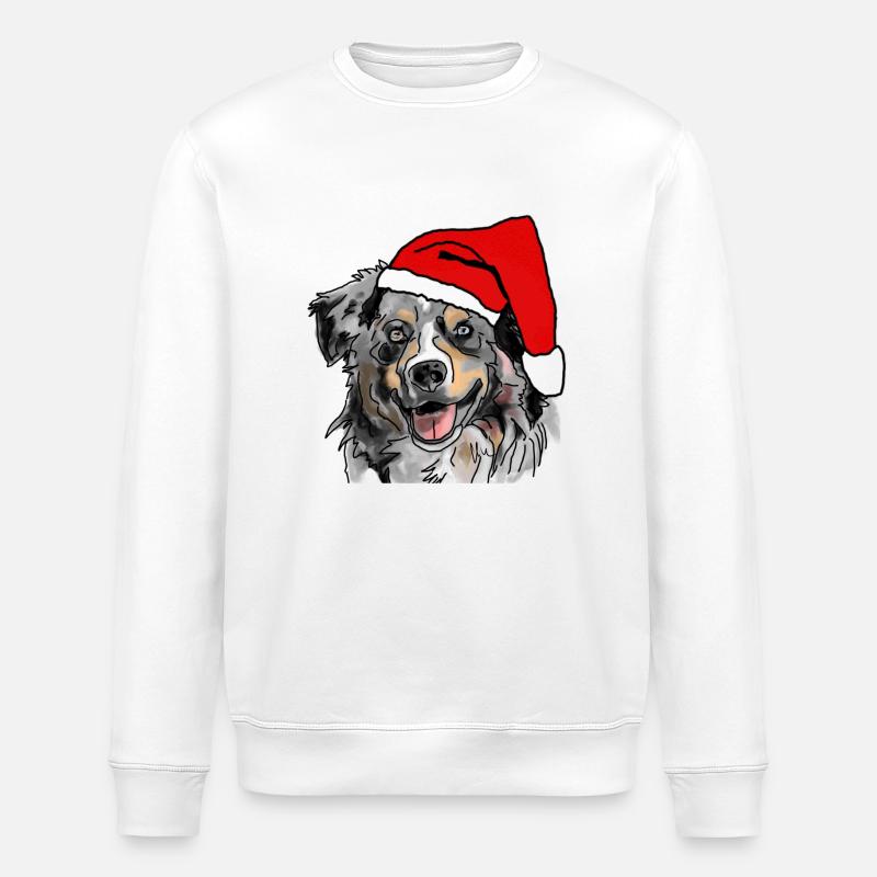 Australian Shepherd Aussie Christmas - Stanley/Stella ROLLER Unisex Organic Sweatshirt - white