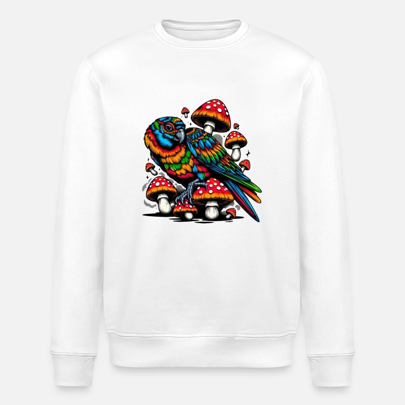 Psychedelic Parrot Paradise - Stanley/Stella ROLLER Unisex Organic Sweatshirt - white
