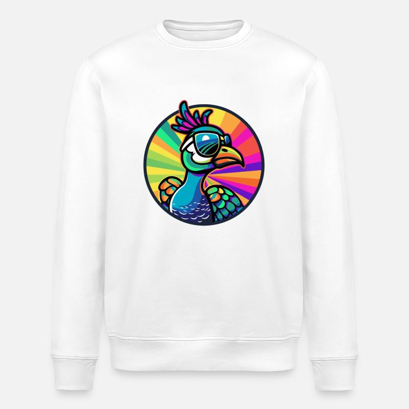 Pfau Vogel Comic Cool - Stanley/Stella Unisex Bio-Sweatshirt ROLLER - Weiß