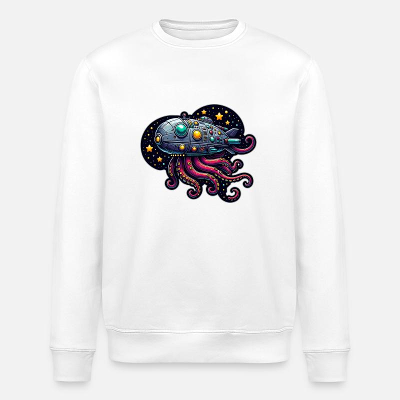 Fancy Octopus Spaceship - Stanley/Stella ROLLER Unisex Organic Sweatshirt - white