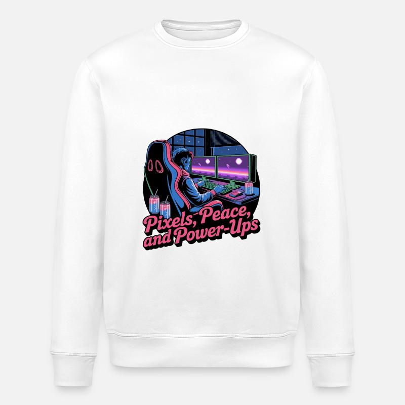 Pixels, Peace & Power-Ups – Gaming Setup - Stanley/Stella ROLLER Unisex Organic Sweatshirt - white