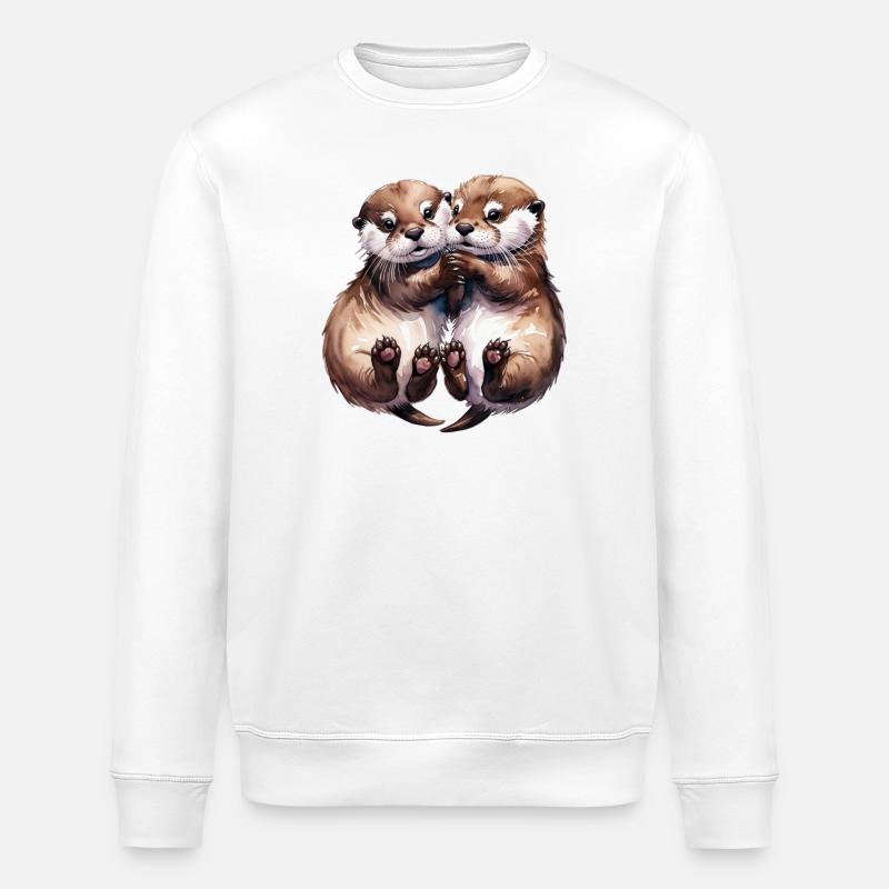 Cuddling Otters - Stanley/Stella ROLLER Unisex Organic Sweatshirt - white