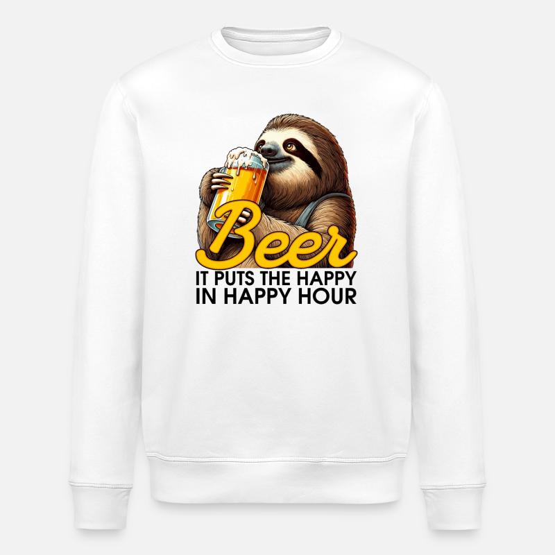 Happy Hour Bier Faultier Geschenk - Stanley/Stella Unisex Bio-Sweatshirt ROLLER - Weiß
