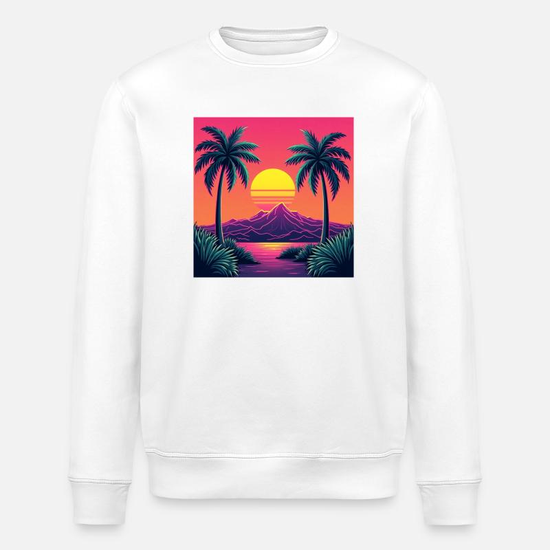 Vibrant retro 80s inspired sunset - Stanley/Stella ROLLER Unisex Organic Sweatshirt - white