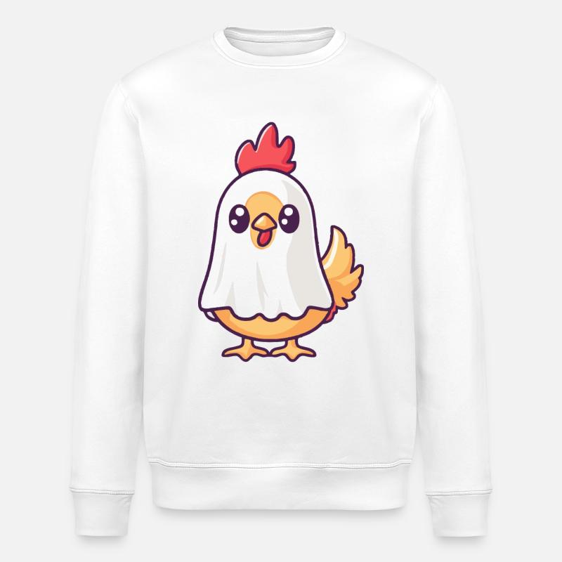 Rooster Halloween Comic Ghost - Stanley/Stella ROLLER Unisex Organic Sweatshirt - white