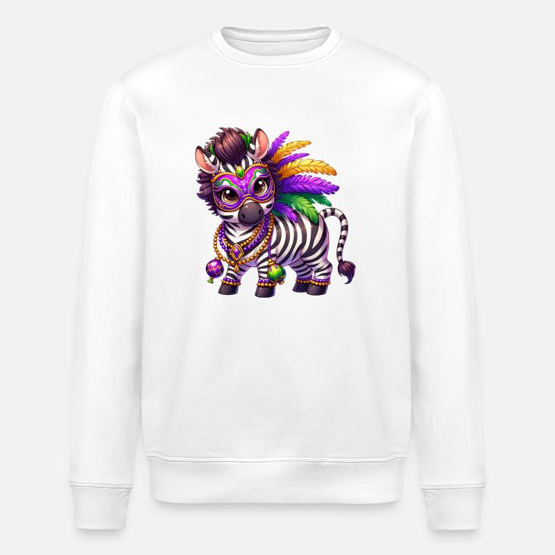 Mardi Gras Zebra Comic Cute - Stanley/Stella ROLLER Unisex Organic Sweatshirt - white