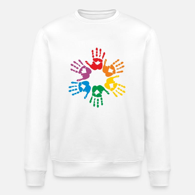 Regenbogen Handabdruck - Stanley/Stella Unisex Bio-Sweatshirt ROLLER - Weiß
