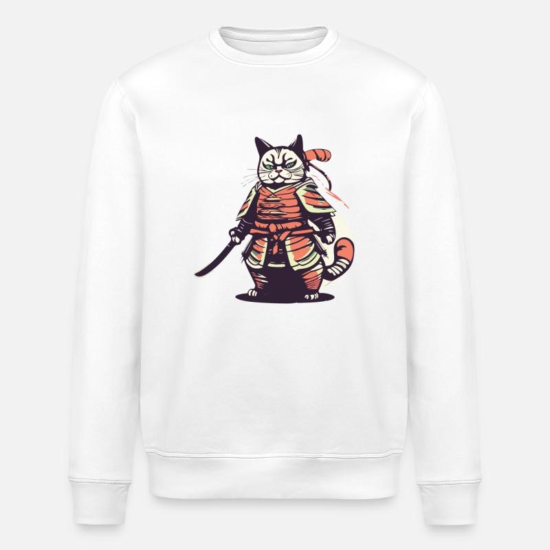 Cat Samurai - Stanley/Stella ROLLER Unisex Organic Sweatshirt - white