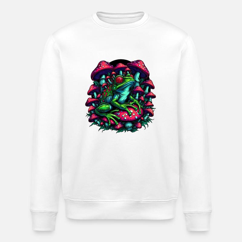 Psychedelic frog with mushrooms - Stanley/Stella ROLLER Unisex Organic Sweatshirt - white