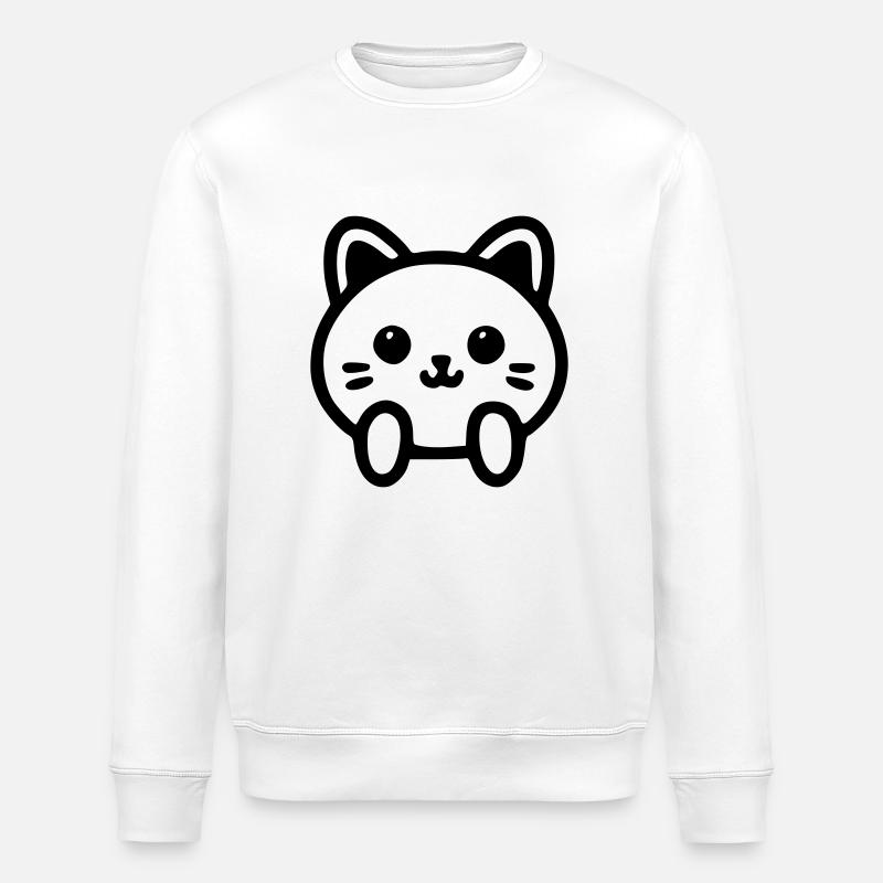Cute Cat Head - Stanley/Stella ROLLER Unisex Organic Sweatshirt - white