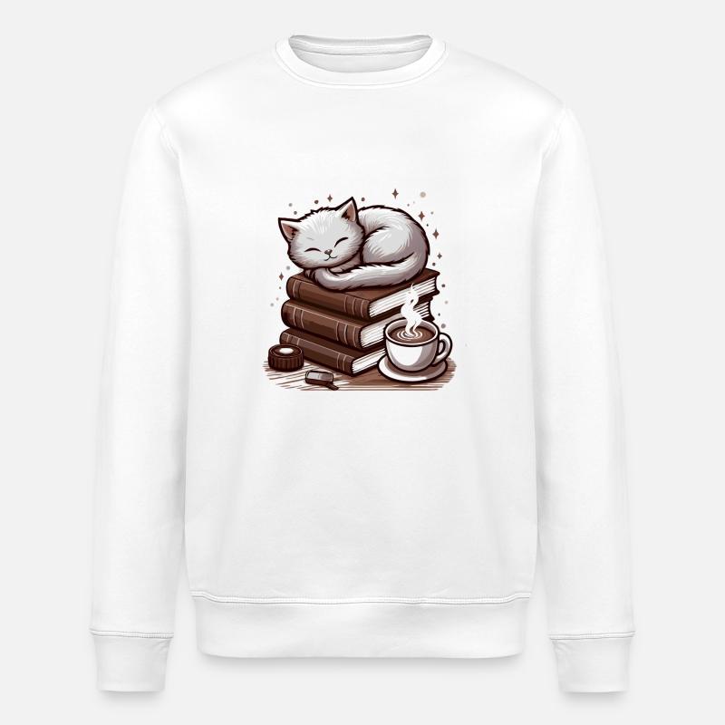 KATZEN, BÜCHER & KAFFEE - Stanley/Stella Unisex Bio-Sweatshirt ROLLER - Weiß