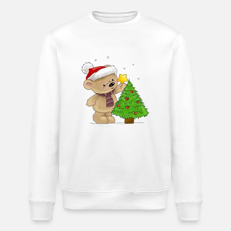 Bärchen schmückt Weihnachtsbaum - Stanley/Stella Unisex Bio-Sweatshirt ROLLER - Weiß