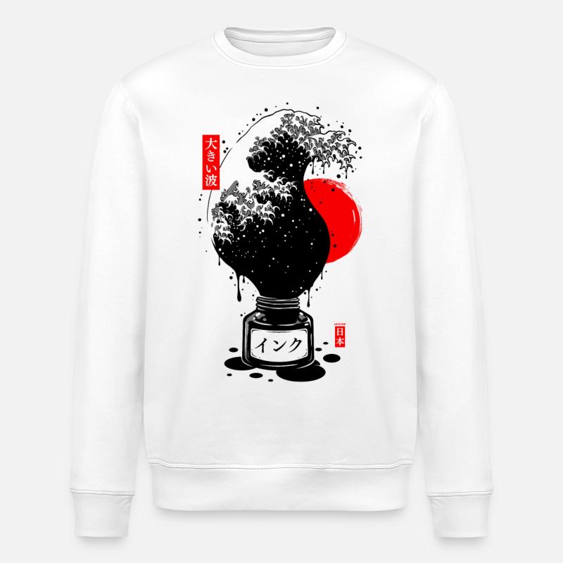 Encre vague japonais noir - Sweat bio ROLLER Stanley/Stella Unisexe - blanc