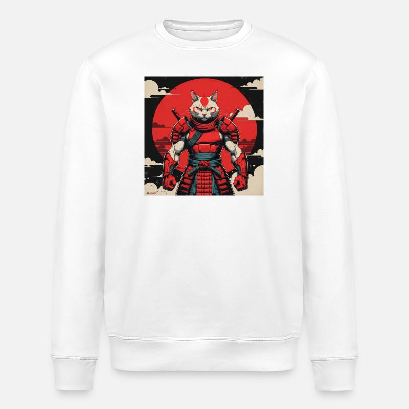 Samurai-Katzenkrieger - Stanley/Stella Unisex Bio-Sweatshirt ROLLER - Weiß