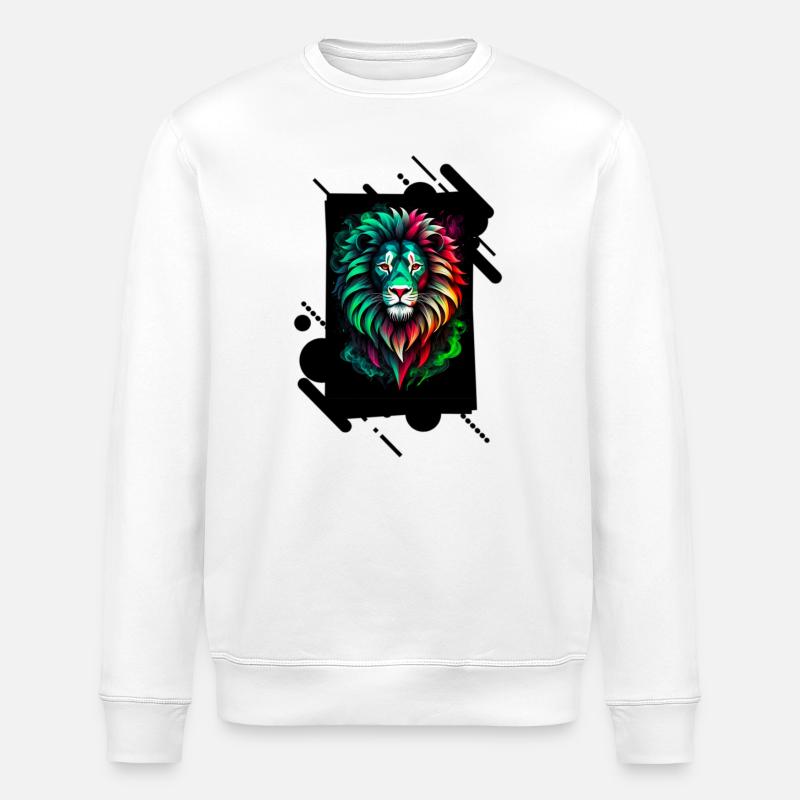 Bunter Neonlöwe - Stanley/Stella Unisex Bio-Sweatshirt ROLLER - Weiß