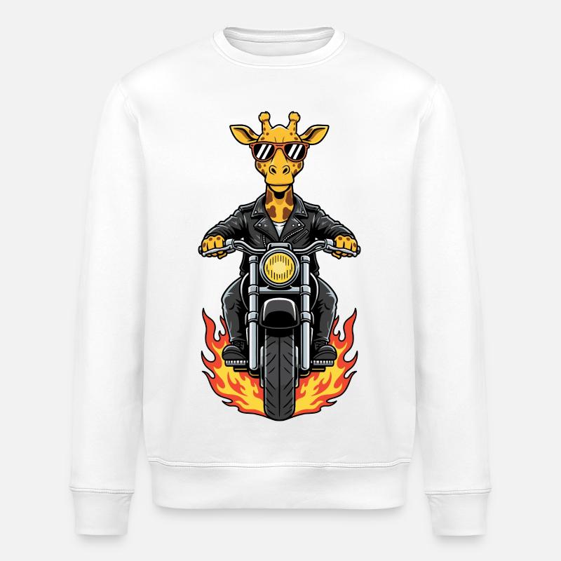 Cool Biker Giraffe Motorcycle Flames - Stanley/Stella ROLLER Unisex Organic Sweatshirt - white