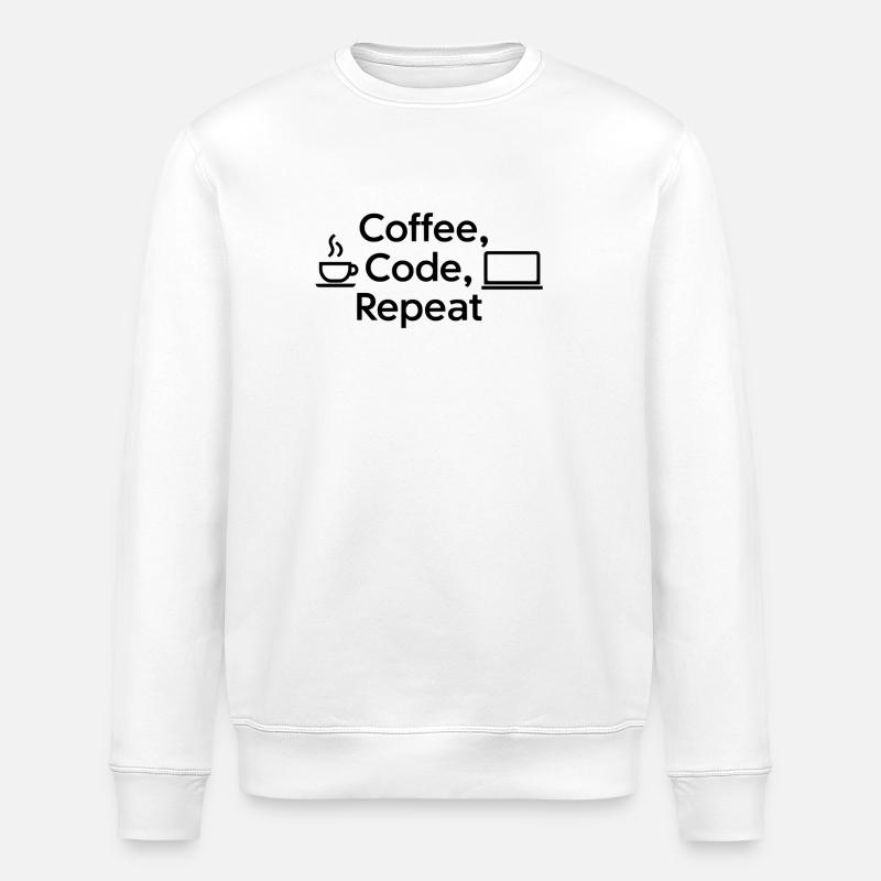 Kaffee & Code: Tägliche Routine - Stanley/Stella Unisex Bio-Sweatshirt ROLLER - Weiß