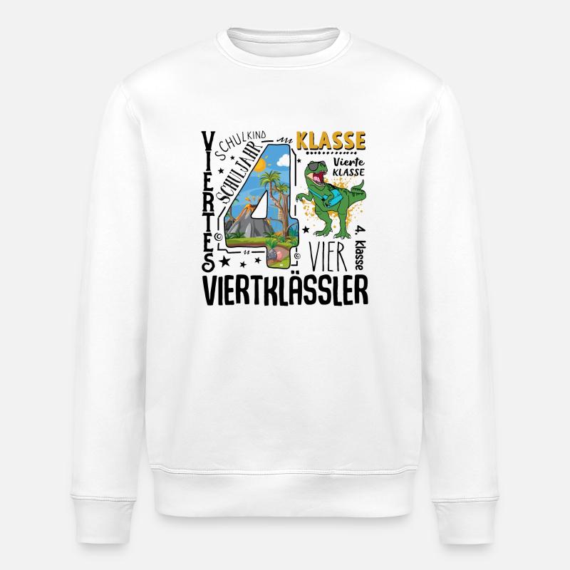 4th Grade Dino T-Rex - Stanley/Stella ROLLER Unisex Organic Sweatshirt - white