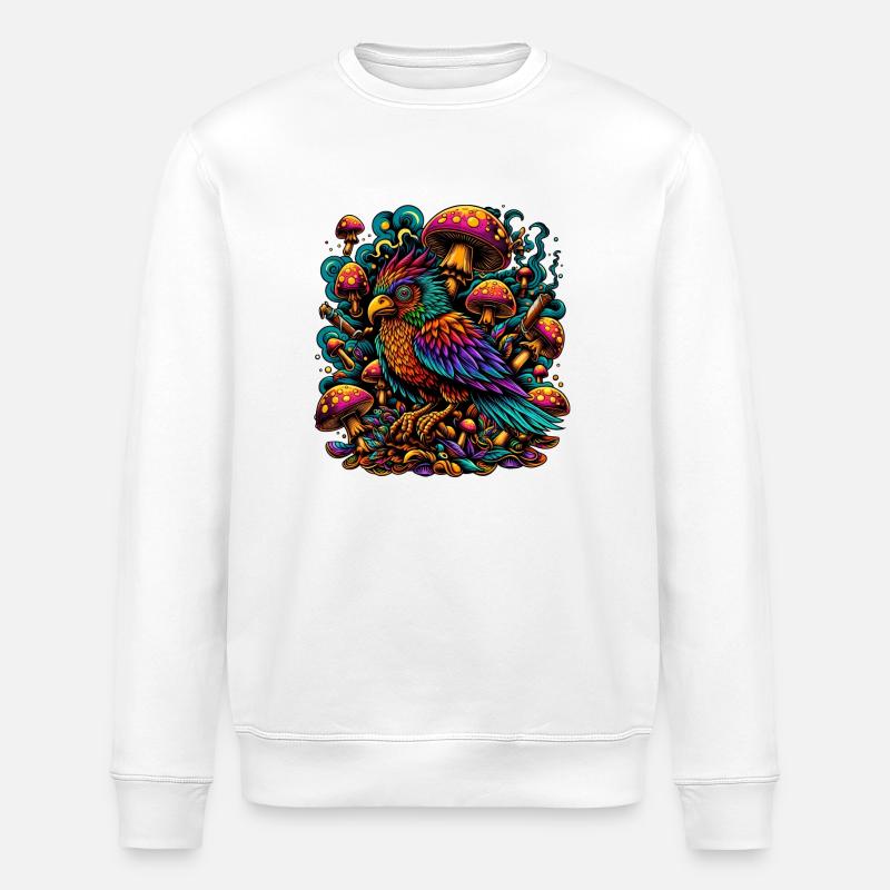 Psychedelic Parrot Paradise - Stanley/Stella ROLLER Unisex Organic Sweatshirt - white