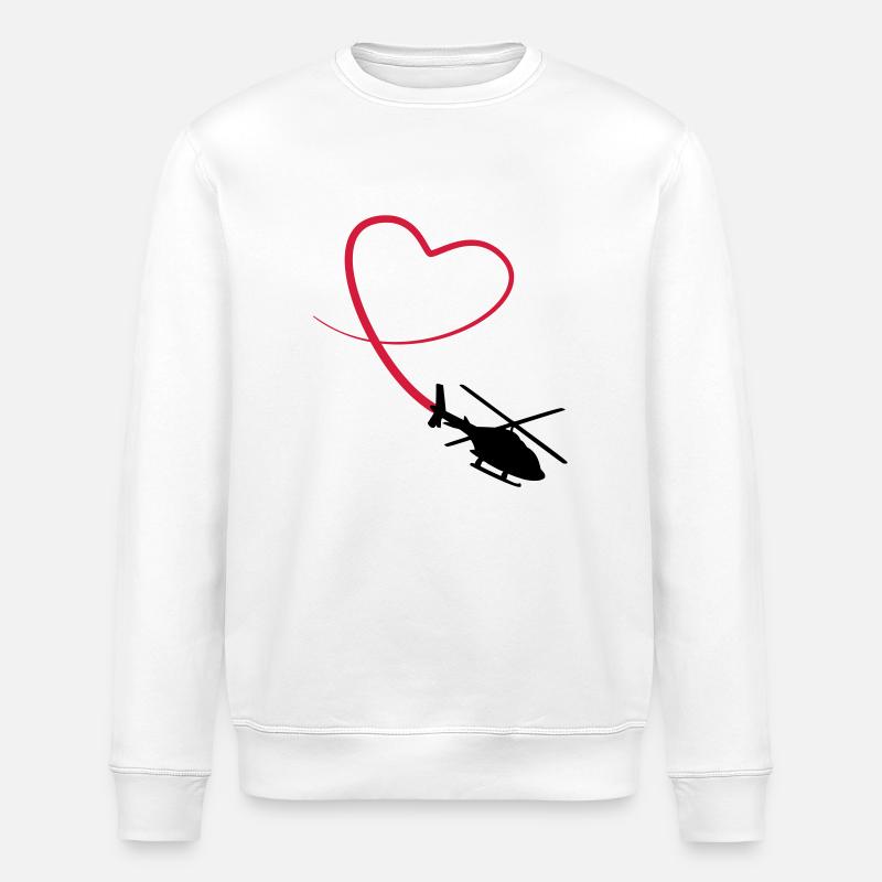 Helicopter Love Heart Looping - Stanley/Stella ROLLER Unisex Organic Sweatshirt - white