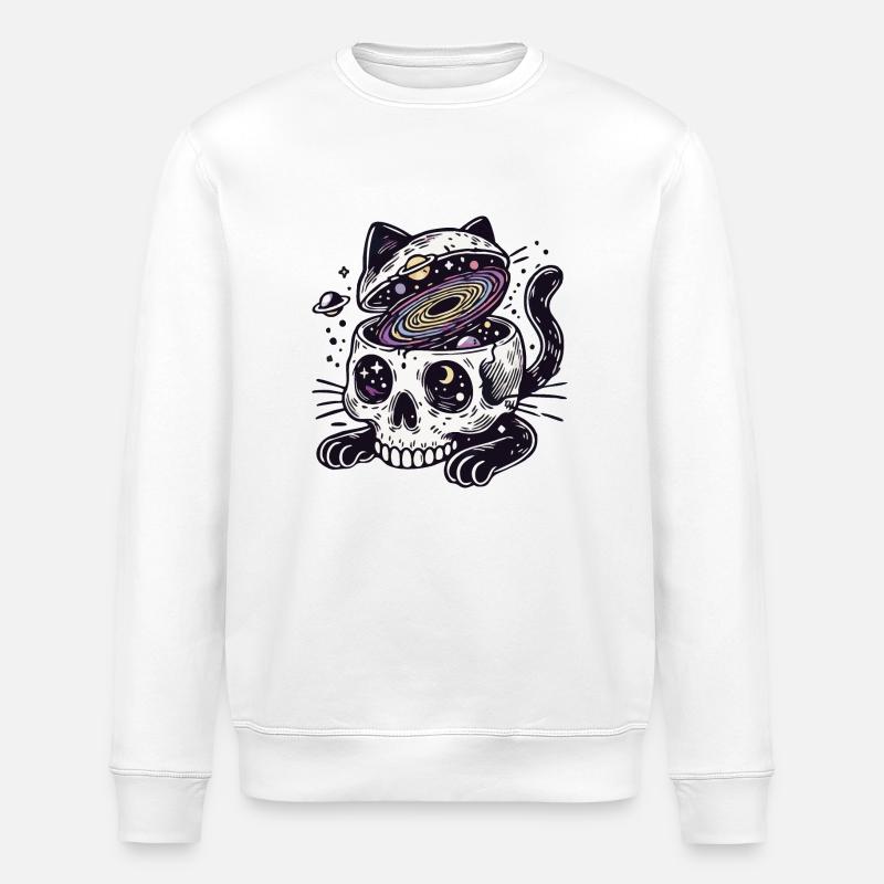 Crâne de chat avec univers - Sweat bio ROLLER Stanley/Stella Unisexe - blanc