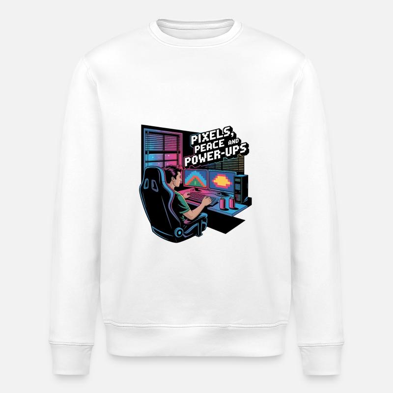 Pixels, Peace & Power-Ups – Gaming Setup - Stanley/Stella ROLLER Unisex Organic Sweatshirt - white