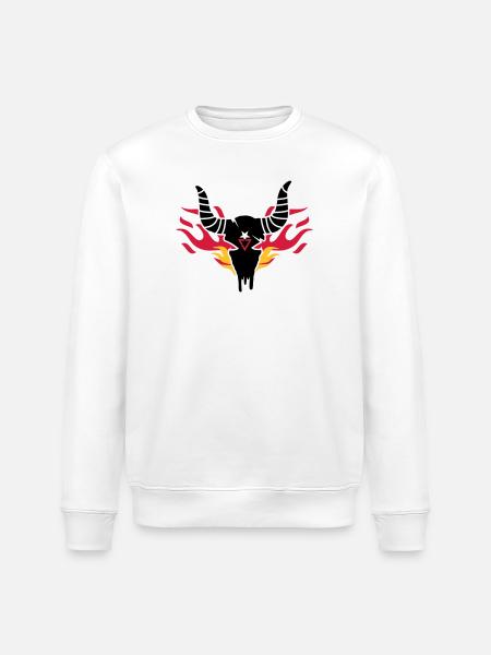 Bull skull with flames - Stanley/Stella ROLLER Unisex Organic Sweatshirt - white