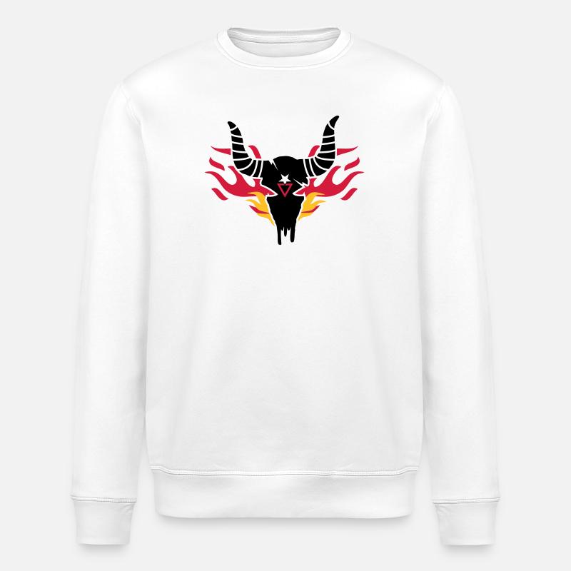 Stier Schädel mit Flammen - Stanley/Stella Unisex Bio-Sweatshirt ROLLER - Weiß
