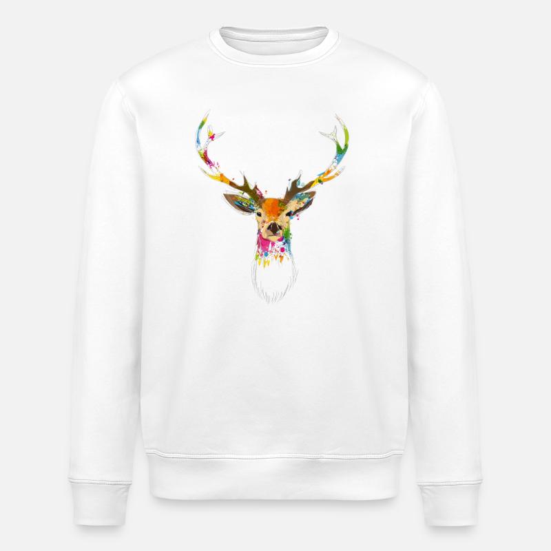 Bunter Hirschkopf – Aquarell & Graffiti Design - Stanley/Stella Unisex Bio-Sweatshirt ROLLER - Weiß