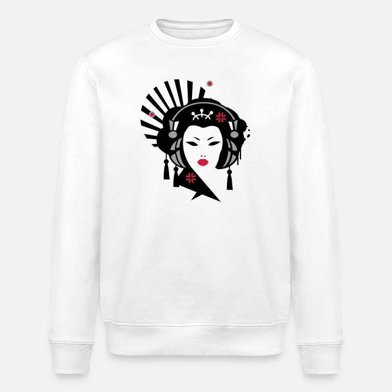 Geisha mit Kopfhörer - Stanley/Stella Unisex Bio-Sweatshirt ROLLER - Weiß