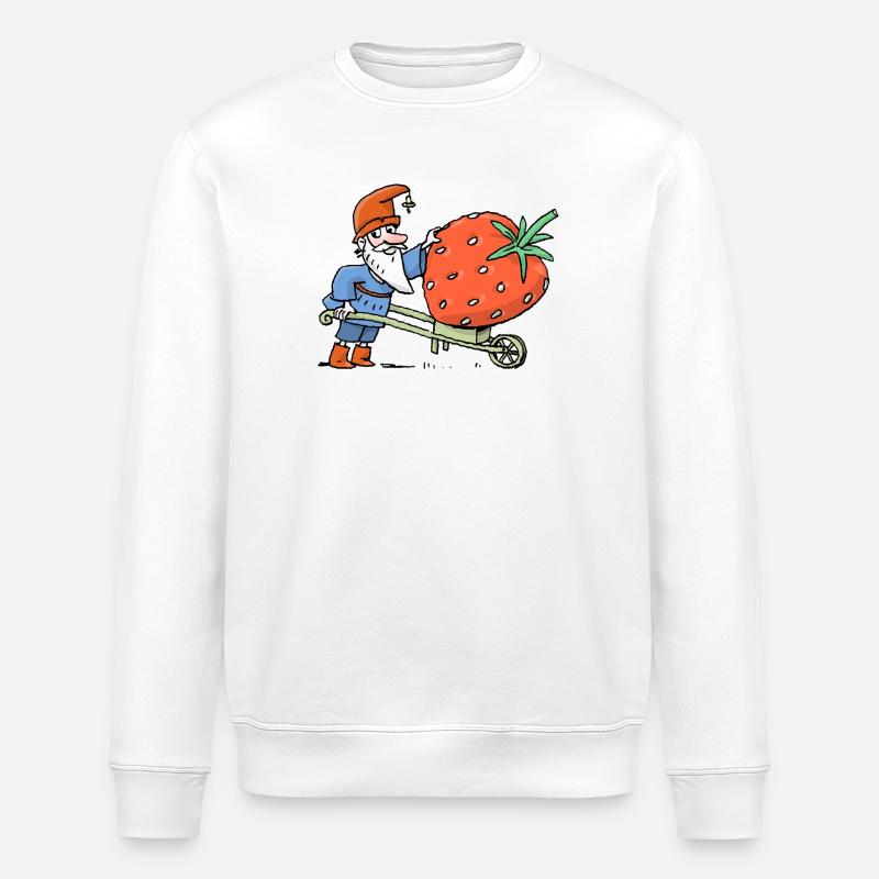 Gnom mit Erdbeere im Obstgarten - Stanley/Stella Unisex Bio-Sweatshirt ROLLER - Weiß