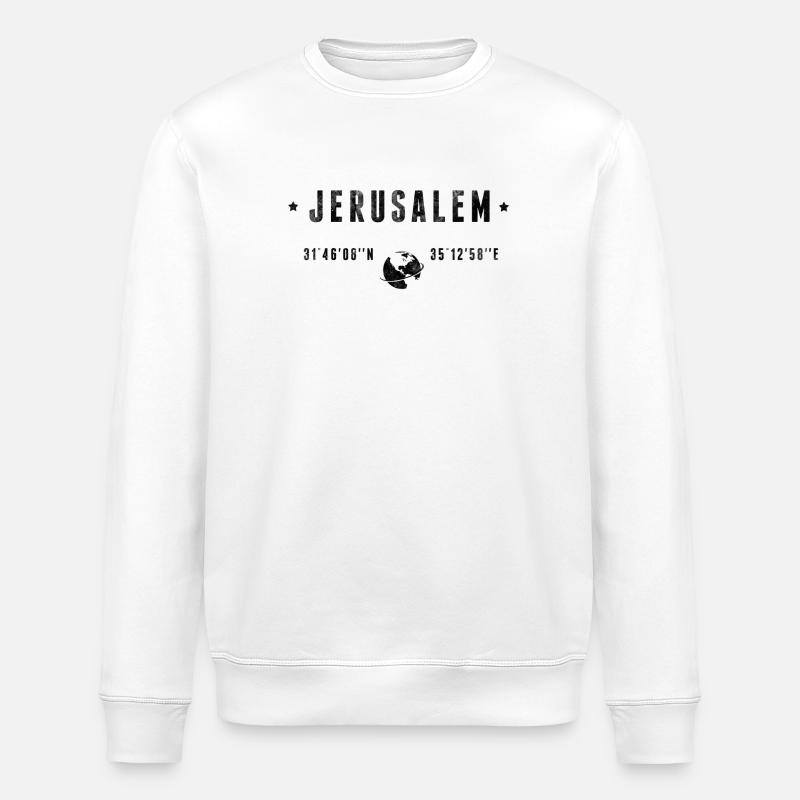 Jérusalem Coordonnées Géographiques Stylisées - Sweat bio ROLLER Stanley/Stella Unisexe - blanc