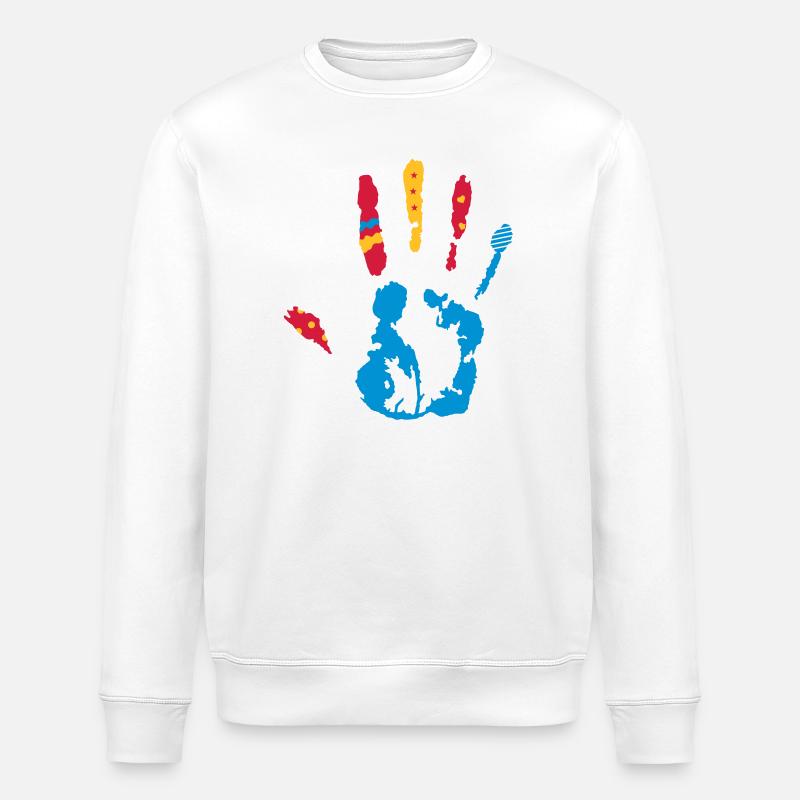 bunter Handabdruck mit verschiedene Formen - Stanley/Stella Unisex Bio-Sweatshirt ROLLER - Weiß