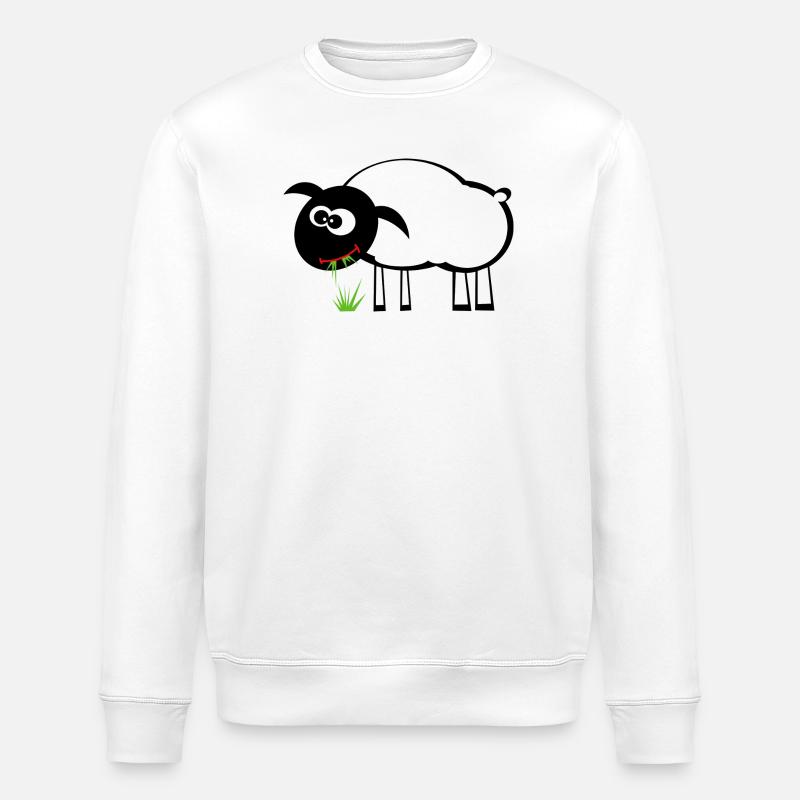 Cartoon Sheep with Grass Eater - Stanley/Stella ROLLER Unisex Organic Sweatshirt - white