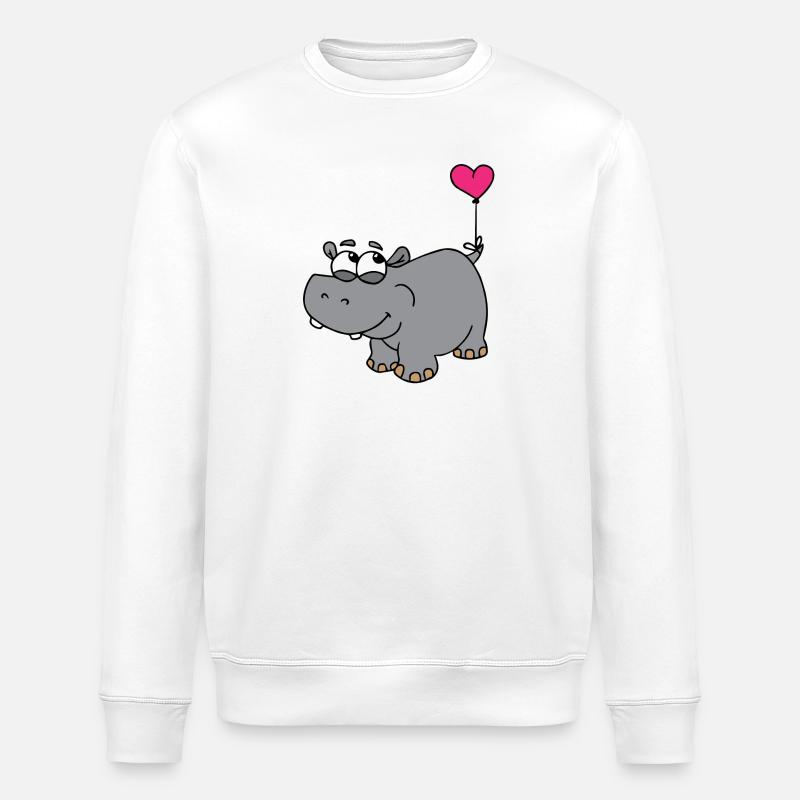Nilpferd mit Herzballon - Stanley/Stella Unisex Bio-Sweatshirt ROLLER - Weiß