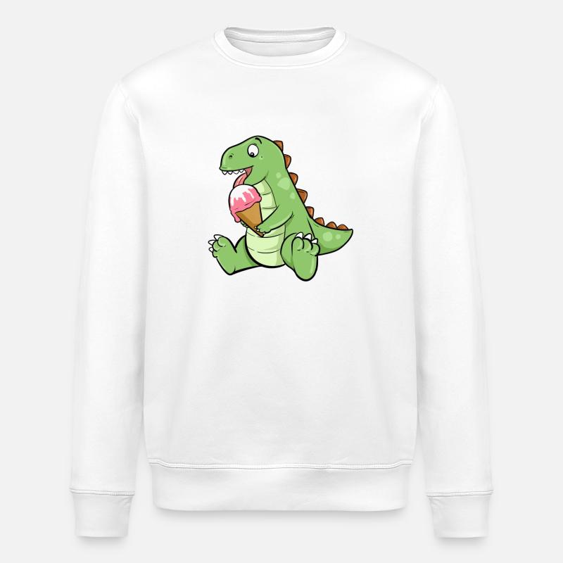 Eiscreme Dino Erdbeereis Dinosaurier T-Rex Saurier - Stanley/Stella Unisex Bio-Sweatshirt ROLLER - Weiß