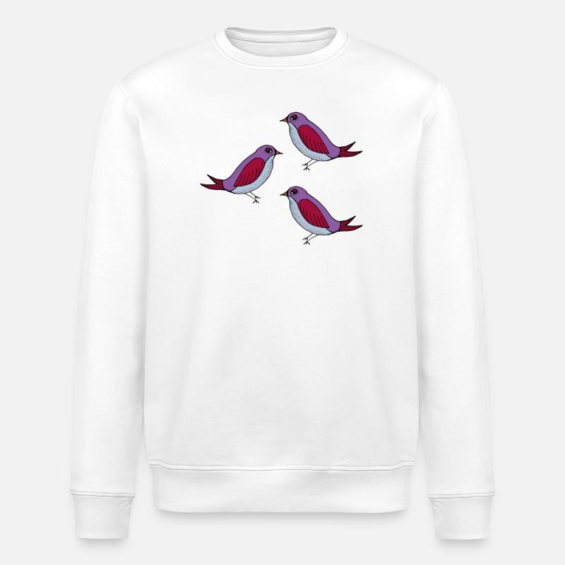 Purple Bird Pattern Trio - Stanley/Stella ROLLER Unisex Organic Sweatshirt - white