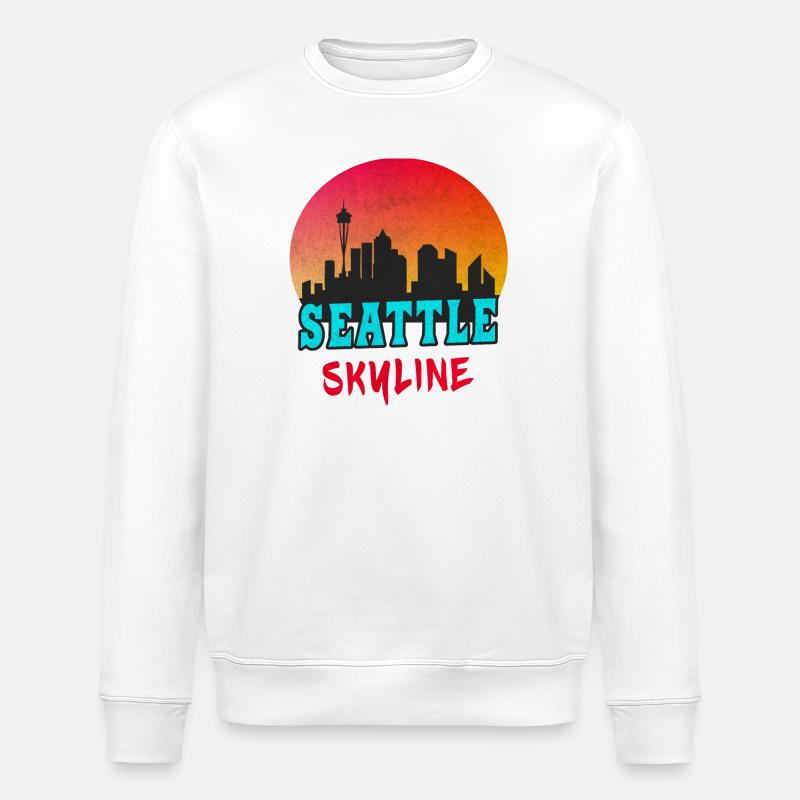 Seattle Skyline im Sonnenuntergang / Geschenk - Stanley/Stella Unisex Bio-Sweatshirt ROLLER - Weiß