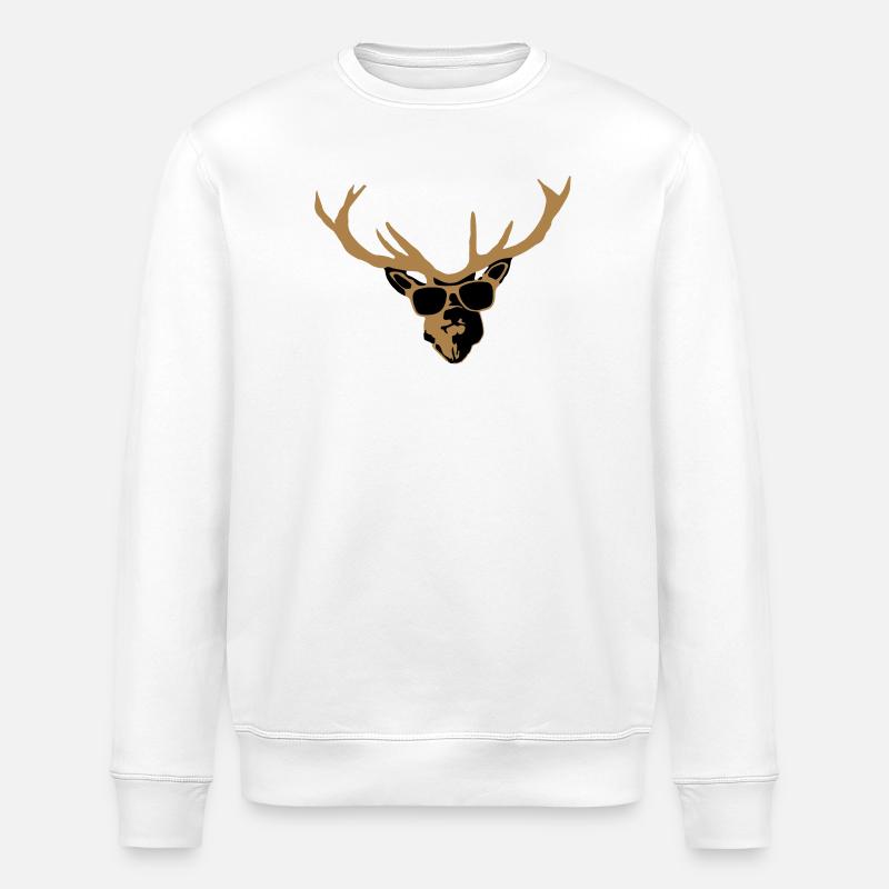 Hirsch mit Brille - Stanley/Stella Unisex Bio-Sweatshirt ROLLER - Weiß