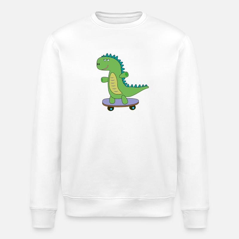 Søde dino skateboard, dinosaur, skøjteløb børn - Stanley/Stella økologisk unisex-sweatshirt ROLLER - hvid