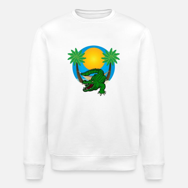 Palm trees with crocodile - Stanley/Stella ROLLER Unisex Organic Sweatshirt - white