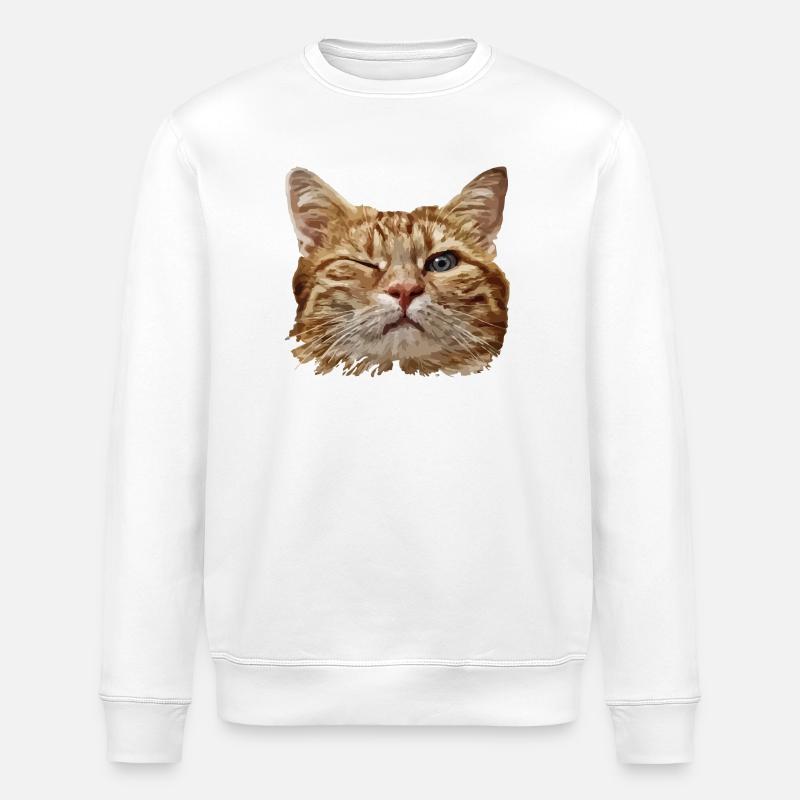 Katzenkopf mit Zwinkerauge Illustration - Stanley/Stella Unisex Bio-Sweatshirt ROLLER - Weiß