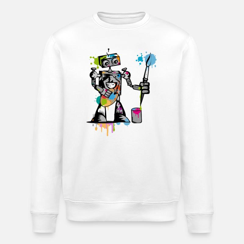 A robot with a brush - Stanley/Stella ROLLER Unisex Organic Sweatshirt - white