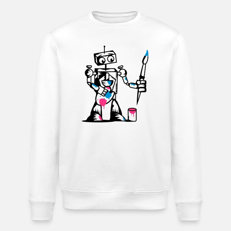 Roboter mit einem Pinsel - Stanley/Stella Unisex Bio-Sweatshirt ROLLER - Weiß