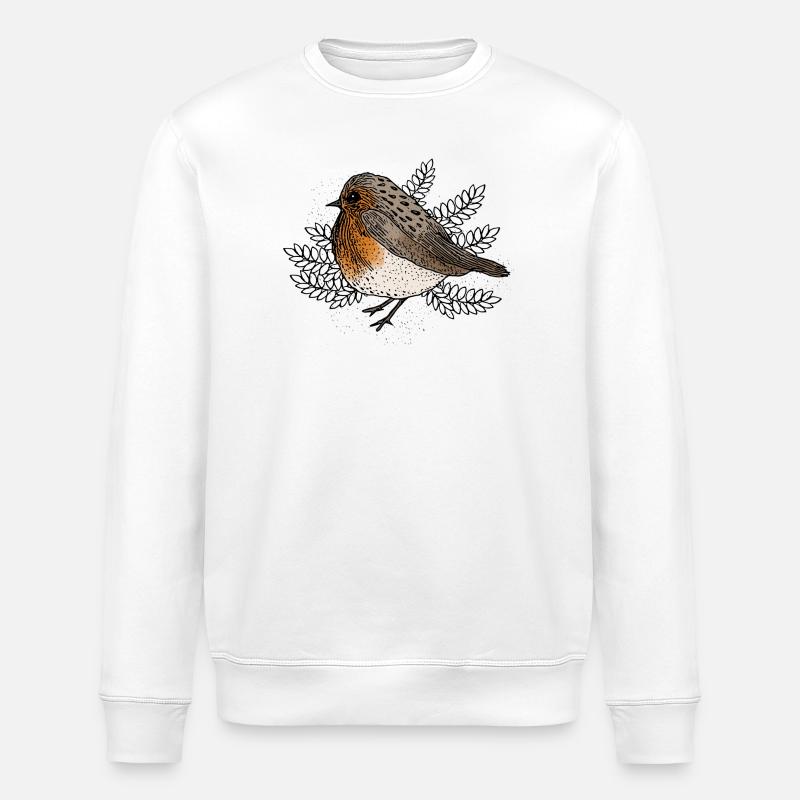 Rotkehlchen auf Zweigen - Stanley/Stella Unisex Bio-Sweatshirt ROLLER - Weiß
