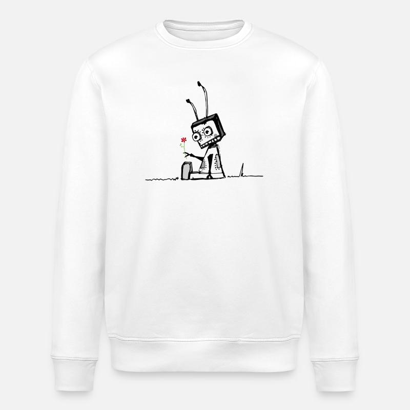 Roboter mit einer Blume - Stanley/Stella Unisex Bio-Sweatshirt ROLLER - Weiß