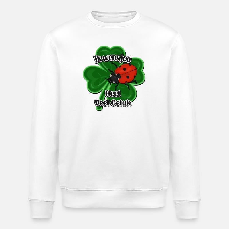 Lucky Ladybug on Clover Four - Stanley/Stella ROLLER Unisex Organic Sweatshirt - white